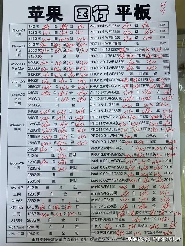 2020年7月25日华强北手机报价