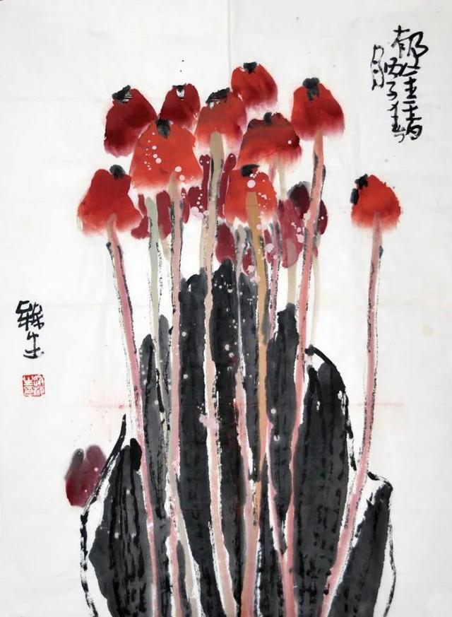 他的画引人遐想，味在笔墨之外