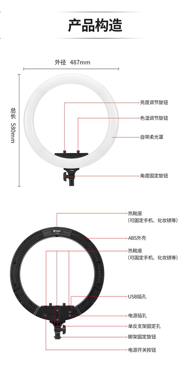 图立方直播灯补光灯大光圈拍照纹绣打光灯高清美颜不刺眼视频自拍