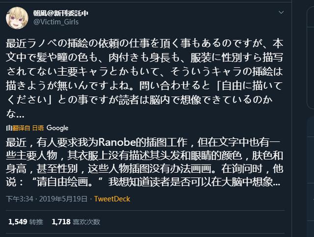 輕小說請同人畫師畫插圖，讓他自由發揮，一年後他終於畫出來了