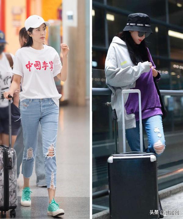 44岁曾黎真时髦，走机场穿大一码的阔腿裤，松松