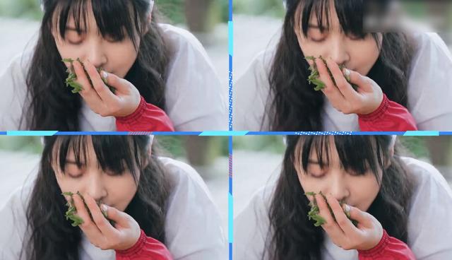 郑爽嗅着茶叶芳香，表情令人陶醉，宛如漫画走出的二次元少女