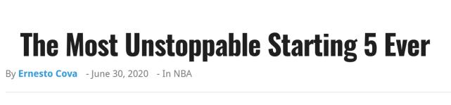 82勝0負？美媒評NBA史上最無解首發陣容：91喬丹+06科比+13詹姆斯