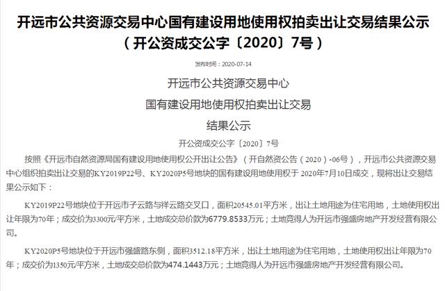 本土房企再出手，开远市2宗住宅地收入7254万，楼面价高达3300元