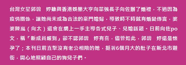 松口|向太升级为“向奶”！松口官宣郭碧婷怀孕喜讯 挑选时间很用心