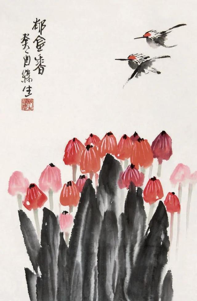 他的画引人遐想，味在笔墨之外