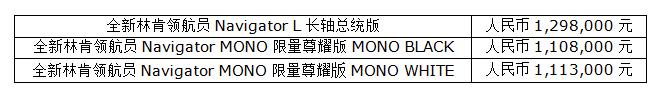 全新林肯领航员Navigator L长轴版与全新林肯领航员Navigator MONO限量版正式上市