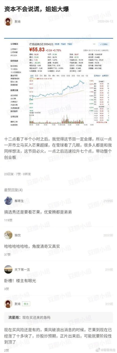 “姐姐”們徹底火了！芒果超媒股價暴漲13% 市值超1000億！粉絲：感覺錯過好多錢……