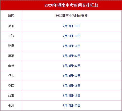 全国多省份2020年中考时间表
