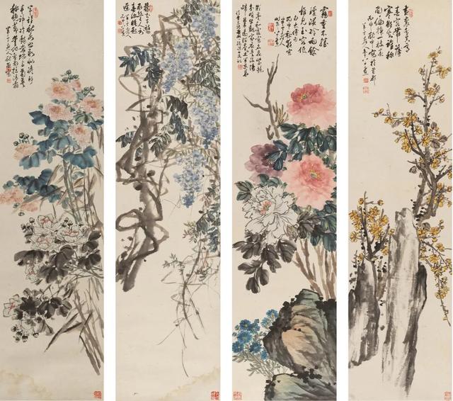 北京荣宝春拍 |花开时节动京城——陈半丁《花卉四屏》