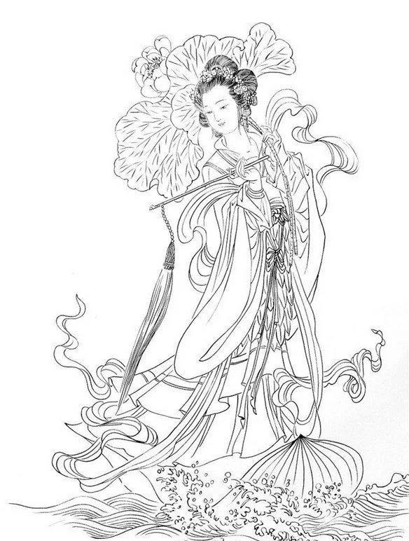 中国传统白描图谱之仙女
