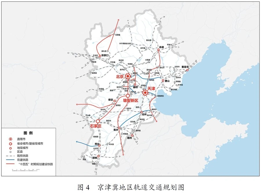 京津冀铁路建设规划图,涉及到唐山的只有一条高铁,那就是津承城际铁路