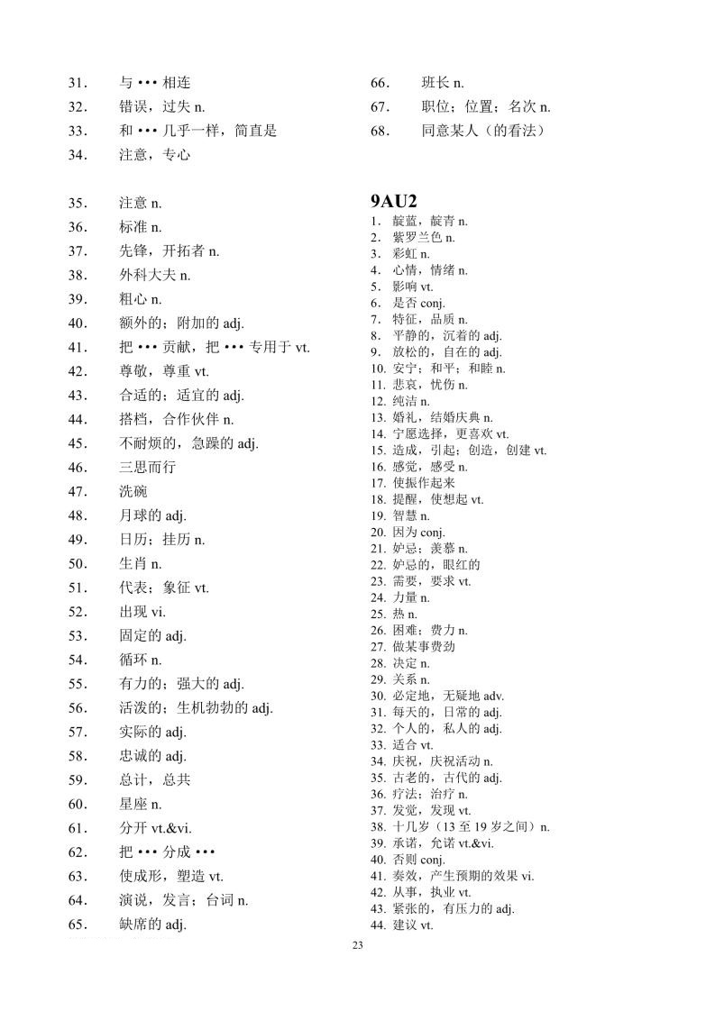 九年级英语复习单词汇总初中全套英语单词