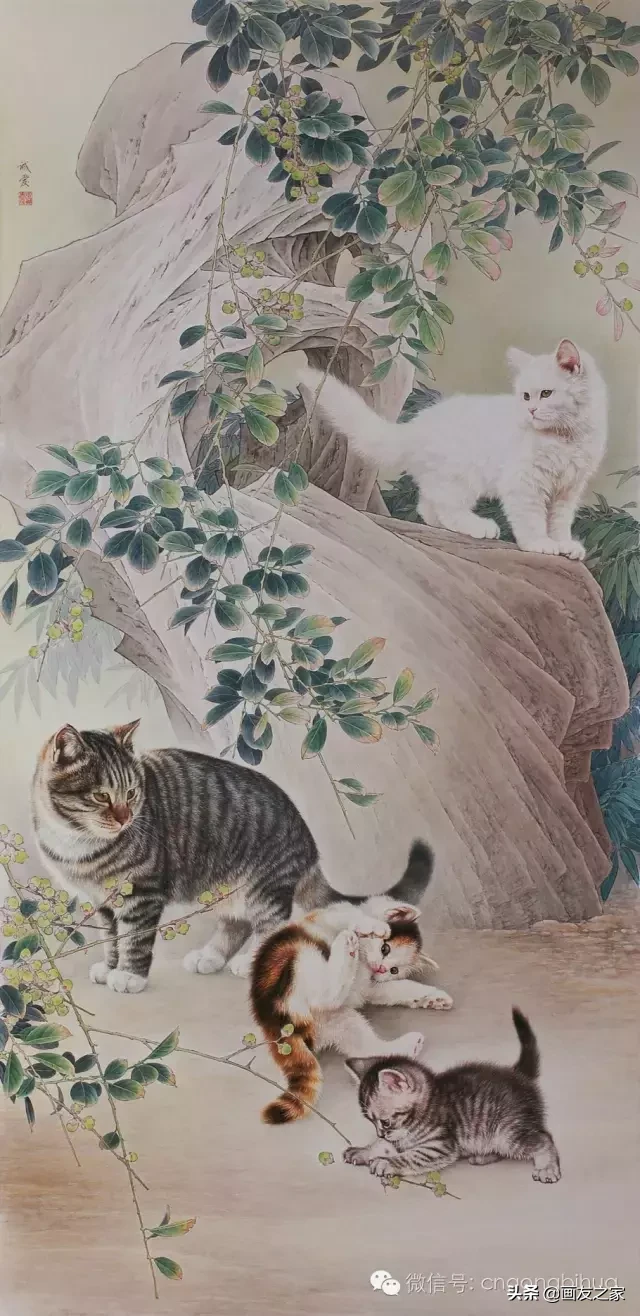 邢诚爱工笔画《猫》