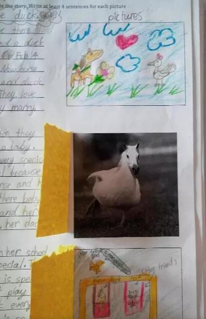 女儿作业 “马和鸭子结婚”  让孩子去做special的自己