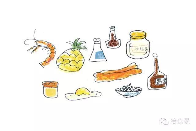手绘食谱：菠萝油条虾  没兴趣的话就变成饲料了