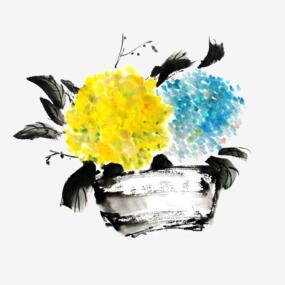 国画水墨花球鹅黄蓝色绣球花紫阳花pngpng搜索网 精选免抠素材 透明png图片分享下载 Pngss Com