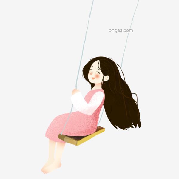 手绘可爱荡秋千的女孩子png搜索网 精选免抠素材 透明png图片分享下载 Pngss Com