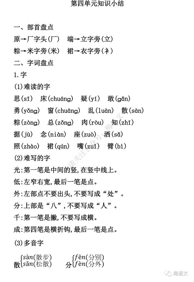 统编版语文1 6年级下册第四单元知识点汇总 跟我学语文