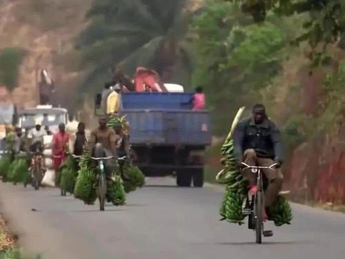 非洲黑哥爱用“二八大杠”运香蕉，时速60公里都不捏刹车...