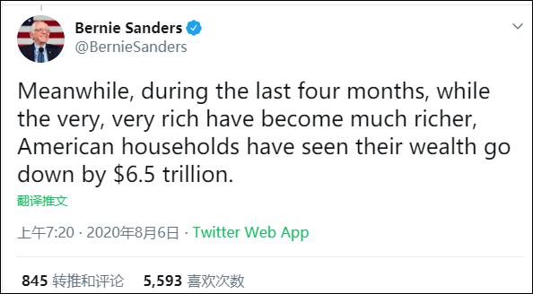 桑德斯开炮：向467位亿万富翁征收疫情财富税，首富贝索斯需缴纳428亿美元