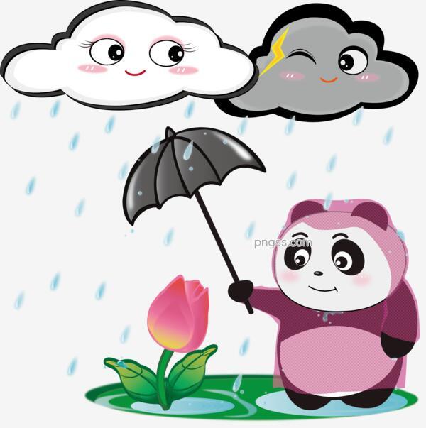 手绘简笔卡通白云下雨熊猫为花儿打伞元素png搜索网 精选免抠素材 透明png图片分享下载 Pngss Com