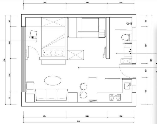 38平米超小户型，既有两居室，还通透不拥挤，厨房设计更是亮眼