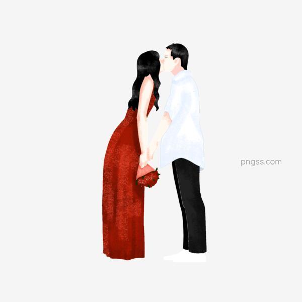 情人节情侣恋人接吻扁平风手捧花侧面手绘人物png搜索网 精选免抠素材 透明png图片分享下载 Pngss Com