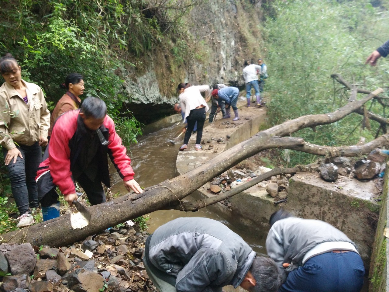 溪洛渡镇白沙村30余名村民疏通堰沟保障灌溉用水