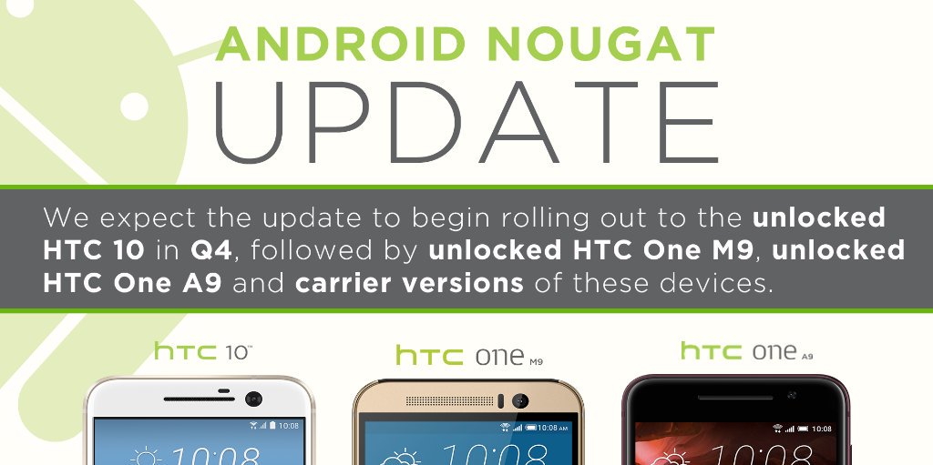堡垒！HTC 10/One M9陆续接到安卓7.0宣布升级