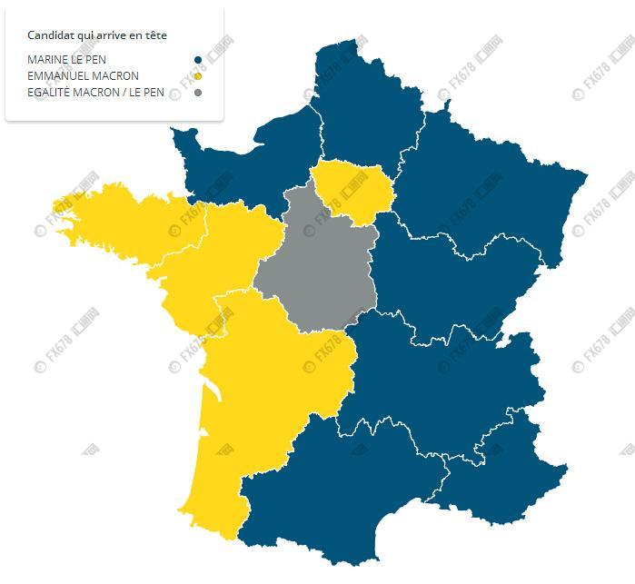 图示：法国总统大选中，预计各地区的投票情况