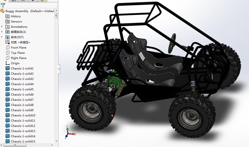 电动后轮驱动的沙漠赛车3D图纸 solidworks设计