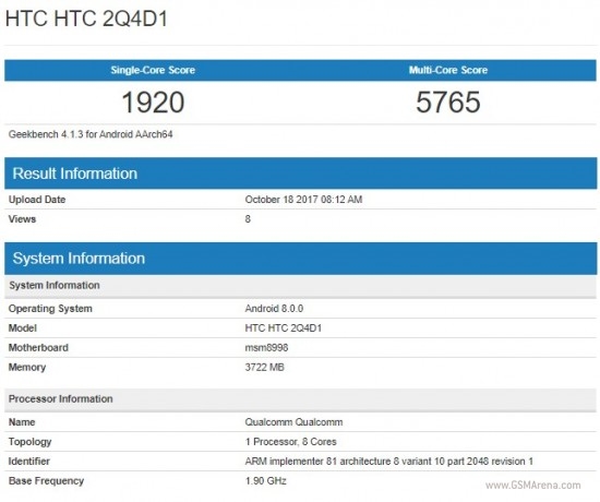 能翻盘吗？HTC本年度新手机U11 Plus亮相跑分库：安卓8.0系统软件