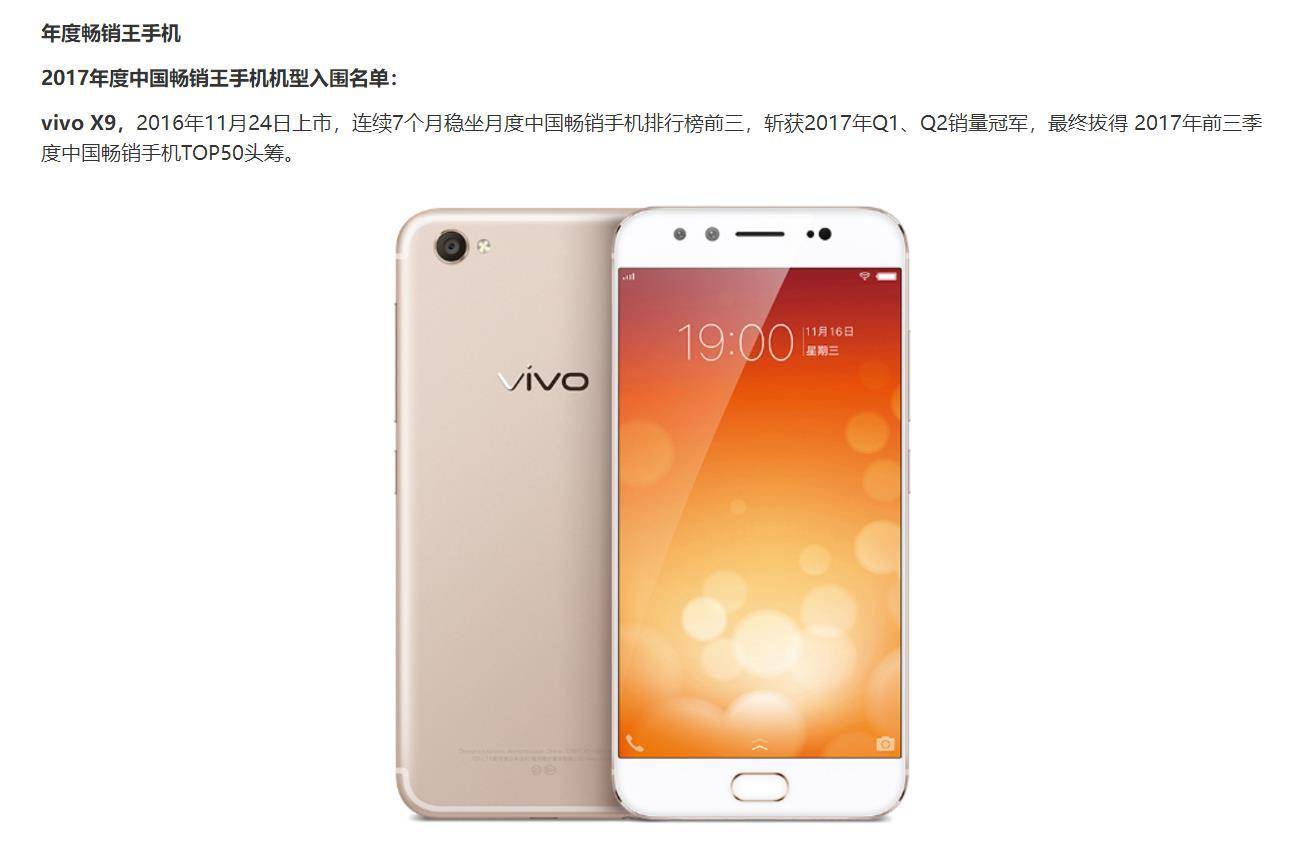 第一手机上研究所公布本年度热销手机资料，vivo2款排行靠前