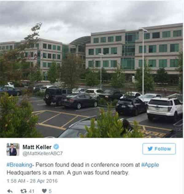 苹果加州总部发生死亡事件：一男雇员死亡 尸体旁发现枪支