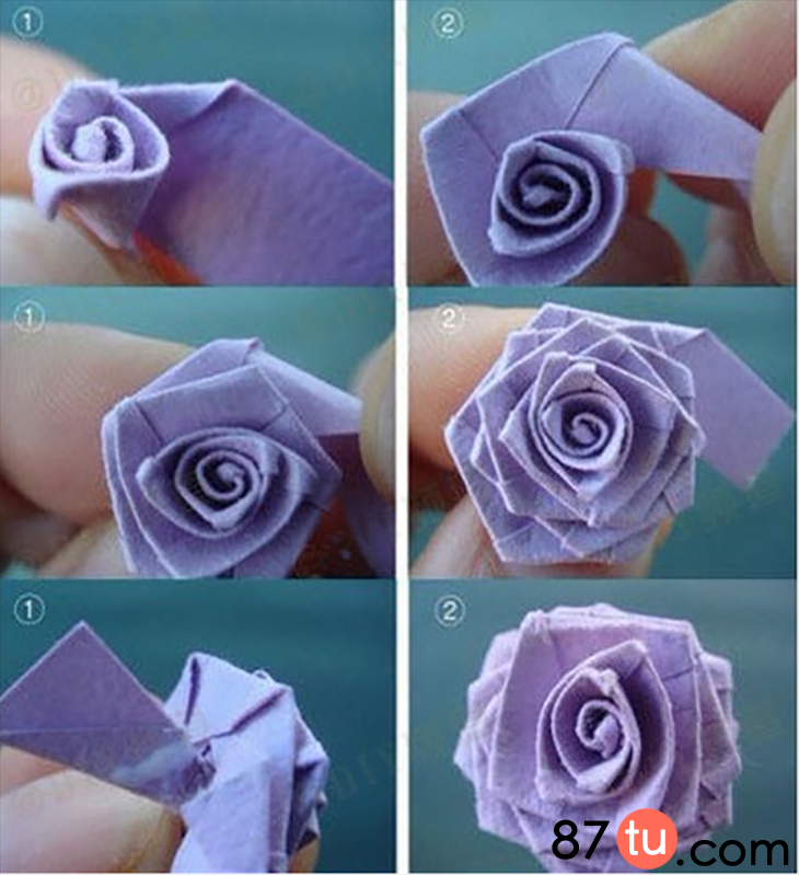 一束指尖上的精致玫瑰花折纸图解教程