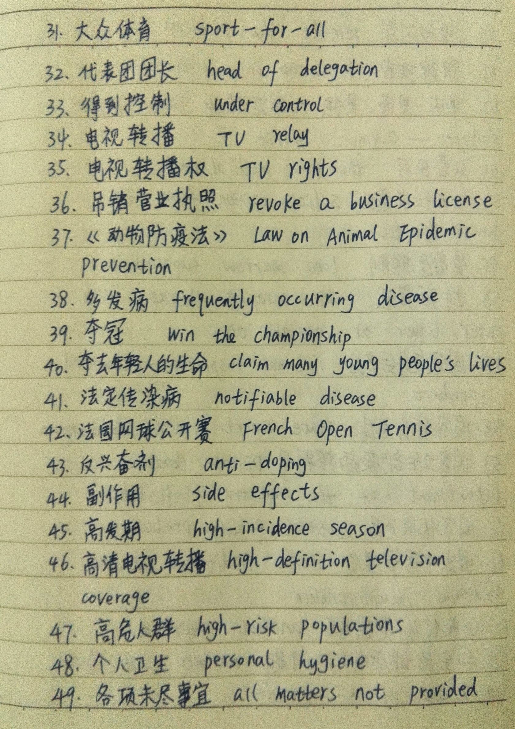 体育和健康英语词汇汇总