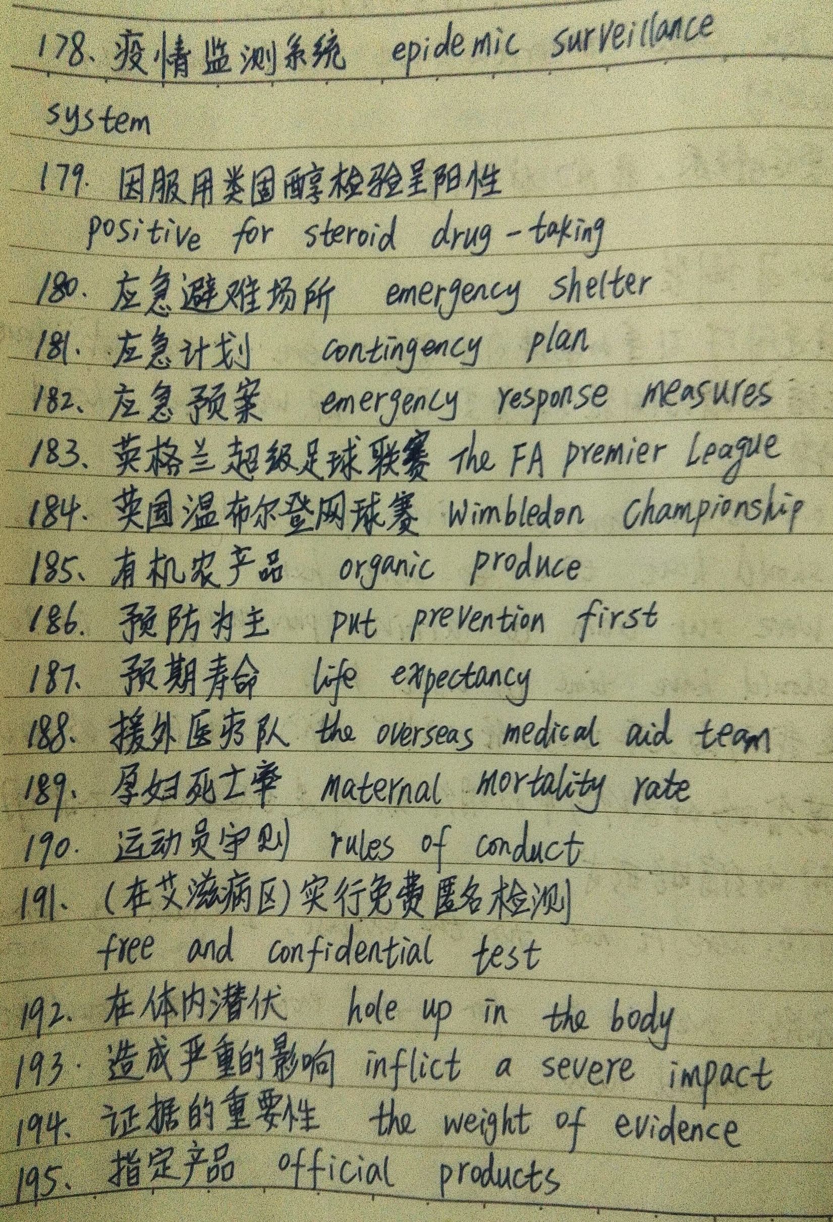 体育和健康英语词汇汇总