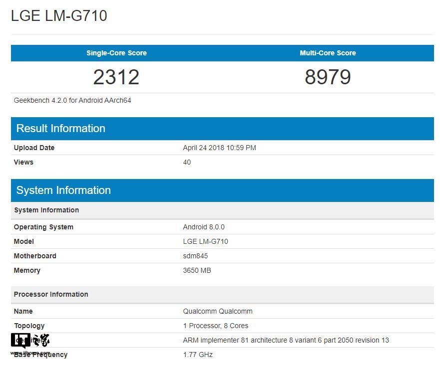 LG G7显卡跑分亮相：高通芯片骁龙845稳了