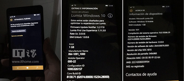 南美洲版Lumia535刚开始消息推送Win10 Mobile最新版本升级