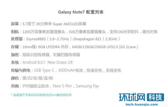 三星Galaxy Note 7配备确定 造型设计无意外惊喜