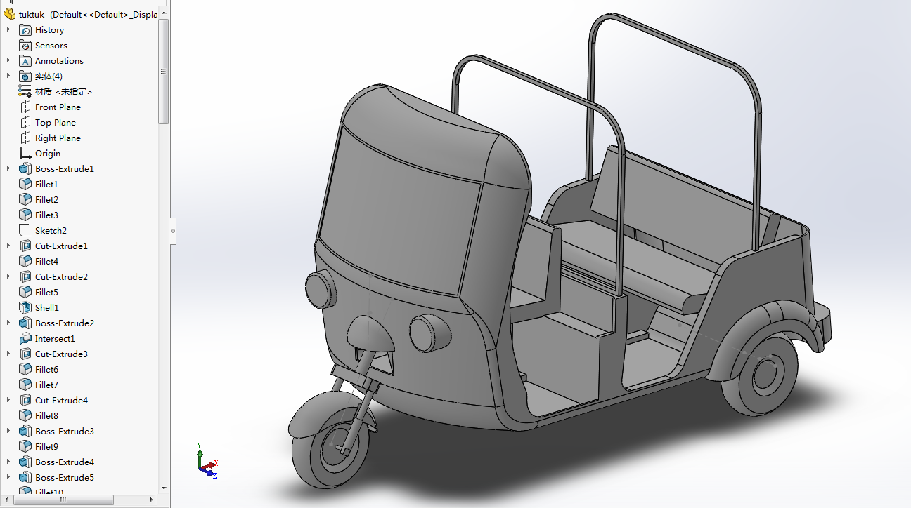 tuktuk载人三轮摩托车3D数模图纸 Solidworks设计 STEP格式