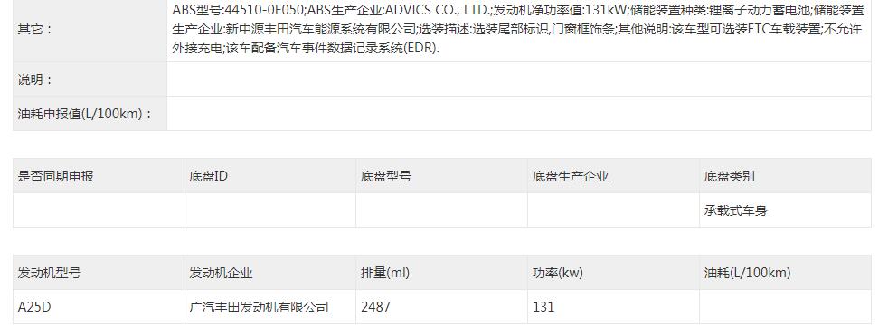 前脸略有修改，全新一代广汽丰田Venza申报信息曝光