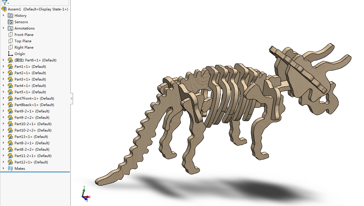 Triceratops三角恐龙激光切割拼装模型3D图纸 Solidworks设计