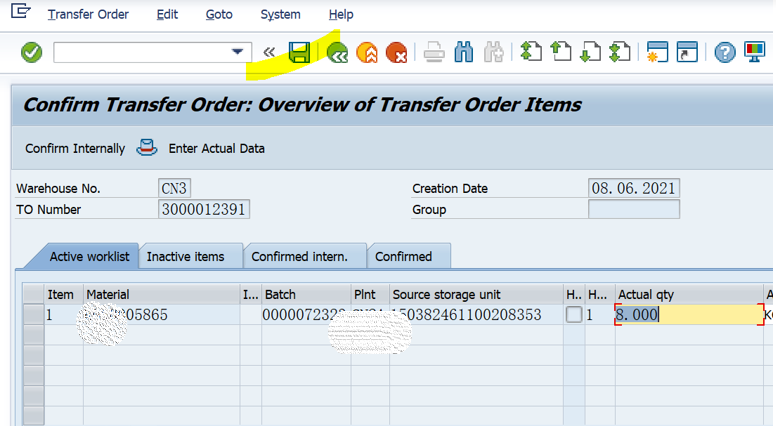 SAP WM 二步法确认TO单据