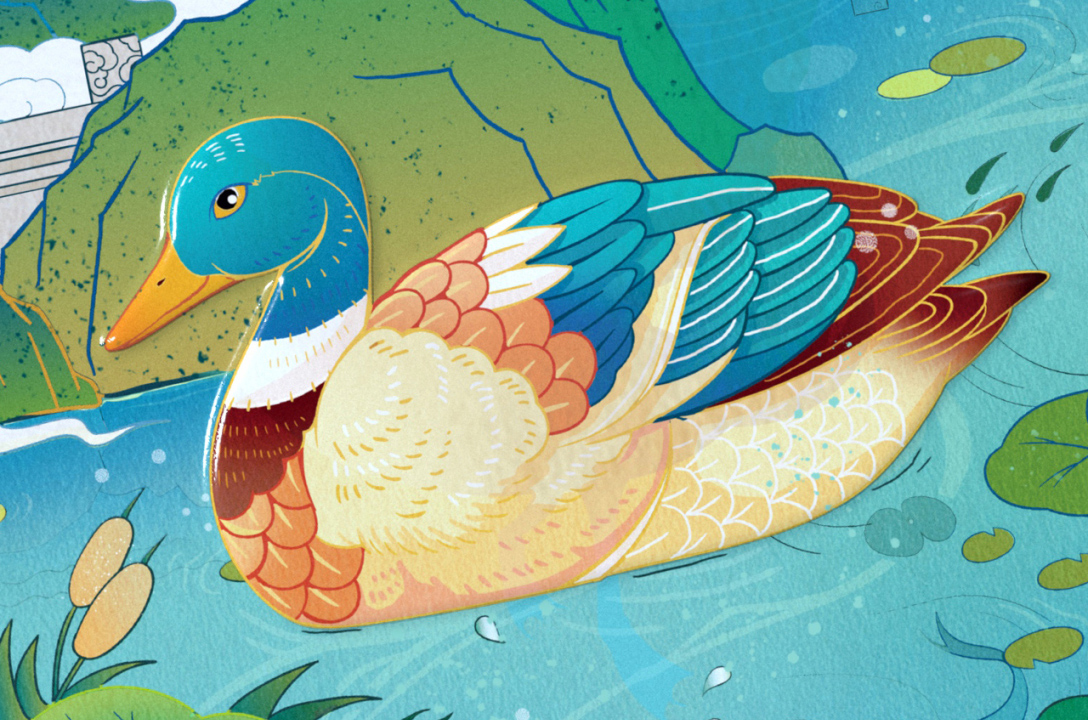 摒弃以往实物照片的表现形式,以古风插画呈现盐水鸭与南京历史文化