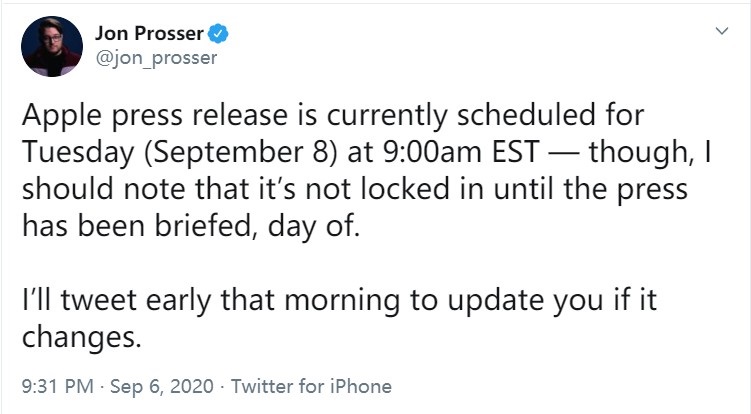 苹果iPhone 12秋季新品发布会暂定于9月8日上午9点