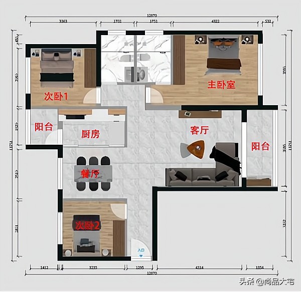 三世同堂，三居室改四居室，这下两个孩子都有独立卧室了