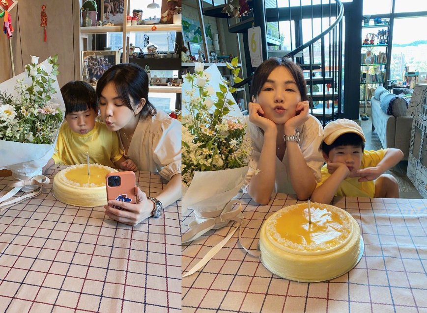 40岁Ella晒一家三口庆生合影，被老公死亡角度抓拍，女星包袱全丢