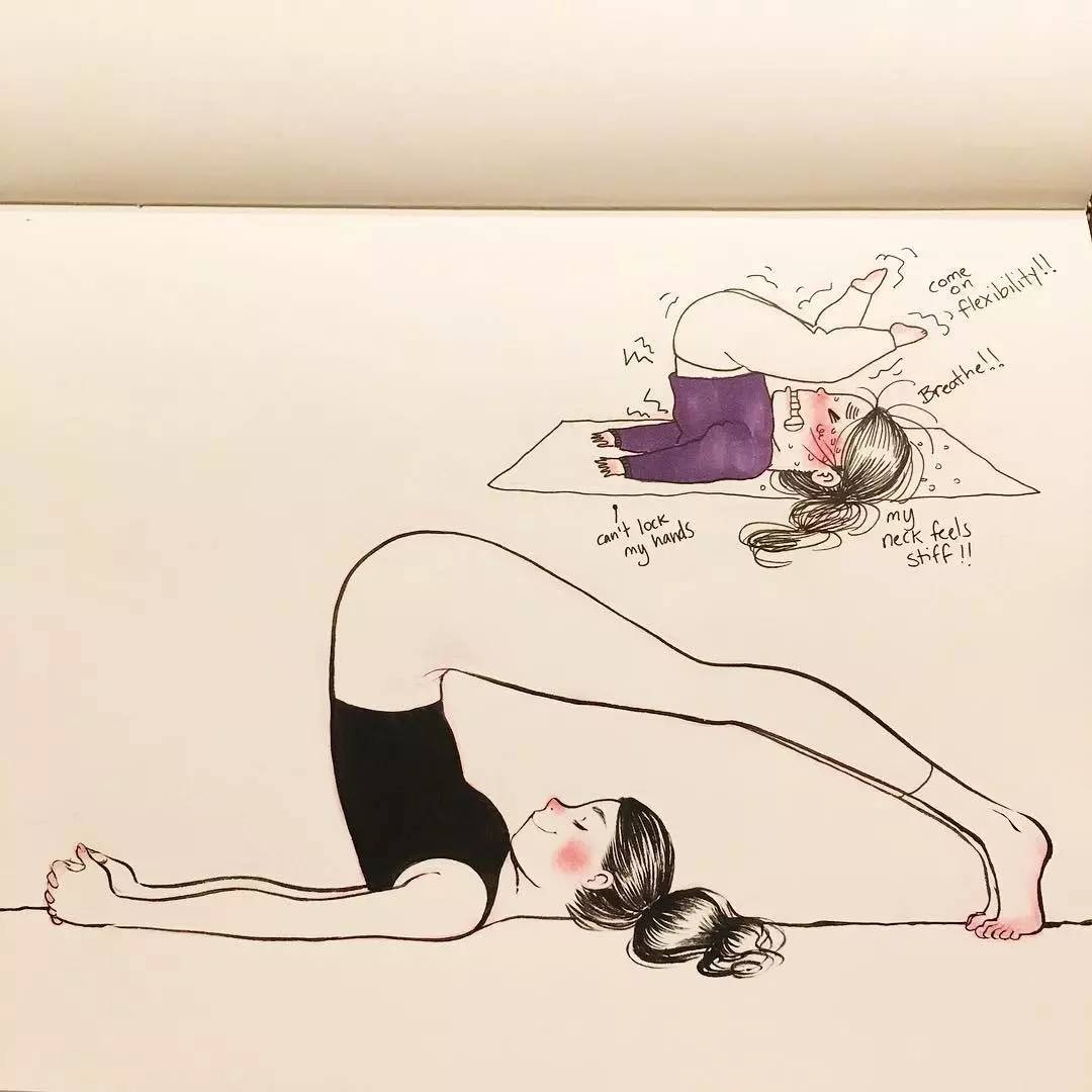 超可愛噠，一組“超寫實”的簡筆畫，練瑜伽的你